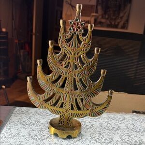 Vintage 1965 Brass Terra Sancta Menorah Tree Candle Holder